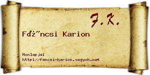 Fáncsi Karion névjegykártya